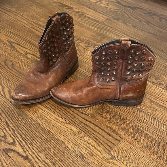 Frye Brown Leather Ankle Boots with Stud Accents - Picture 4 of 4